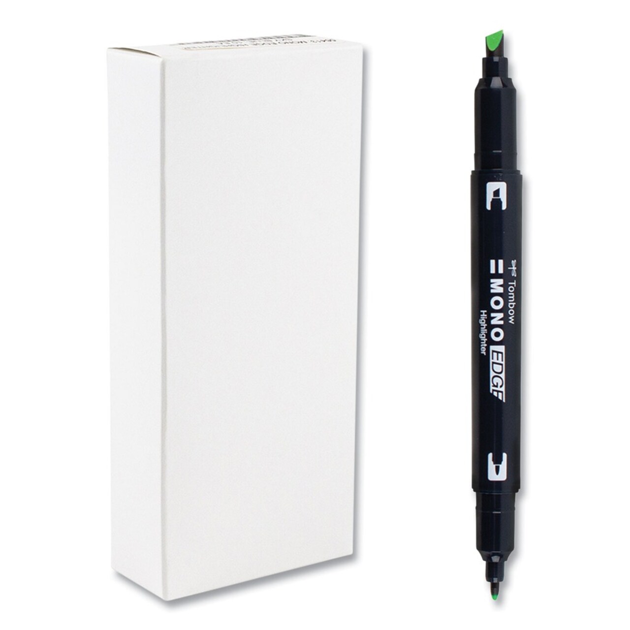 Tombow Mono Chisel/Bullet Tip Edge Highlighters - Yellow Green Barrel/Yellow Green Ink (10/Box)